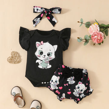 Baby Girl Sleeveless Cat With Shirt Suit