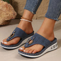 New Air Cushion Thong Sandals Summer Flip Flops Hollow Metal Buckle Wedges Shoes For Women Thick Sole Beach Shoes DazzleTrove