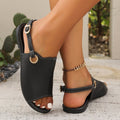 Fashion Solid Peep-toe Sandals With Back-srtap Summer Casual Outdoor Buckle Flats Beach Shoes For Women DazzleTrove
