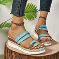 Colorblock-strap Wedges Sandals Summer Fashion Hemp Heel Slides Slippers Outdoor Thick Bottom Fish Mouth Shoes For Women DazzleTrove
