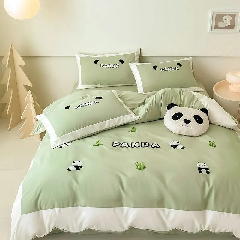 Cotton Four-piece Set Washed Fitted Sheet Duvet Cover Sheets Three-piece Bedding Set DazzleTrove