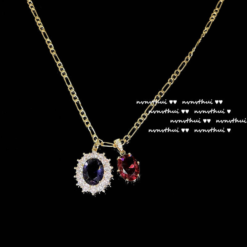 Oil Painting Pomegranate Red Denier-shaped Big Gem Necklace