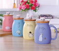 450ml Cartoon Ceramics Cat Mug With Lid and Spoon Coffee Milk Tea Mugs Breakfast Cup Drinkware Novelty Gifts DazzleTrove