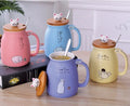 450ml Cartoon Ceramics Cat Mug With Lid and Spoon Coffee Milk Tea Mugs Breakfast Cup Drinkware Novelty Gifts DazzleTrove