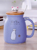 450ml Cartoon Ceramics Cat Mug With Lid and Spoon Coffee Milk Tea Mugs Breakfast Cup Drinkware Novelty Gifts DazzleTrove