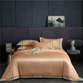 Four-piece Set Of Washed Silk Satin Striped Sheets, Solid Color Ice Silk Jane Ou Silk Slippery Bed Linen DazzleTrove