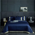 Four-piece Set Of Washed Silk Satin Striped Sheets, Solid Color Ice Silk Jane Ou Silk Slippery Bed Linen DazzleTrove