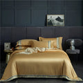 Four-piece Set Of Washed Silk Satin Striped Sheets, Solid Color Ice Silk Jane Ou Silk Slippery Bed Linen DazzleTrove