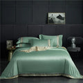 Four-piece Set Of Washed Silk Satin Striped Sheets, Solid Color Ice Silk Jane Ou Silk Slippery Bed Linen DazzleTrove