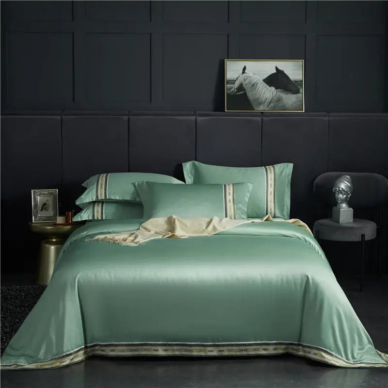 Four-piece Set Of Washed Silk Satin Striped Sheets, Solid Color Ice Silk Jane Ou Silk Slippery Bed Linen DazzleTrove