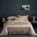 Four-piece Set Of Washed Silk Satin Striped Sheets, Solid Color Ice Silk Jane Ou Silk Slippery Bed Linen DazzleTrove
