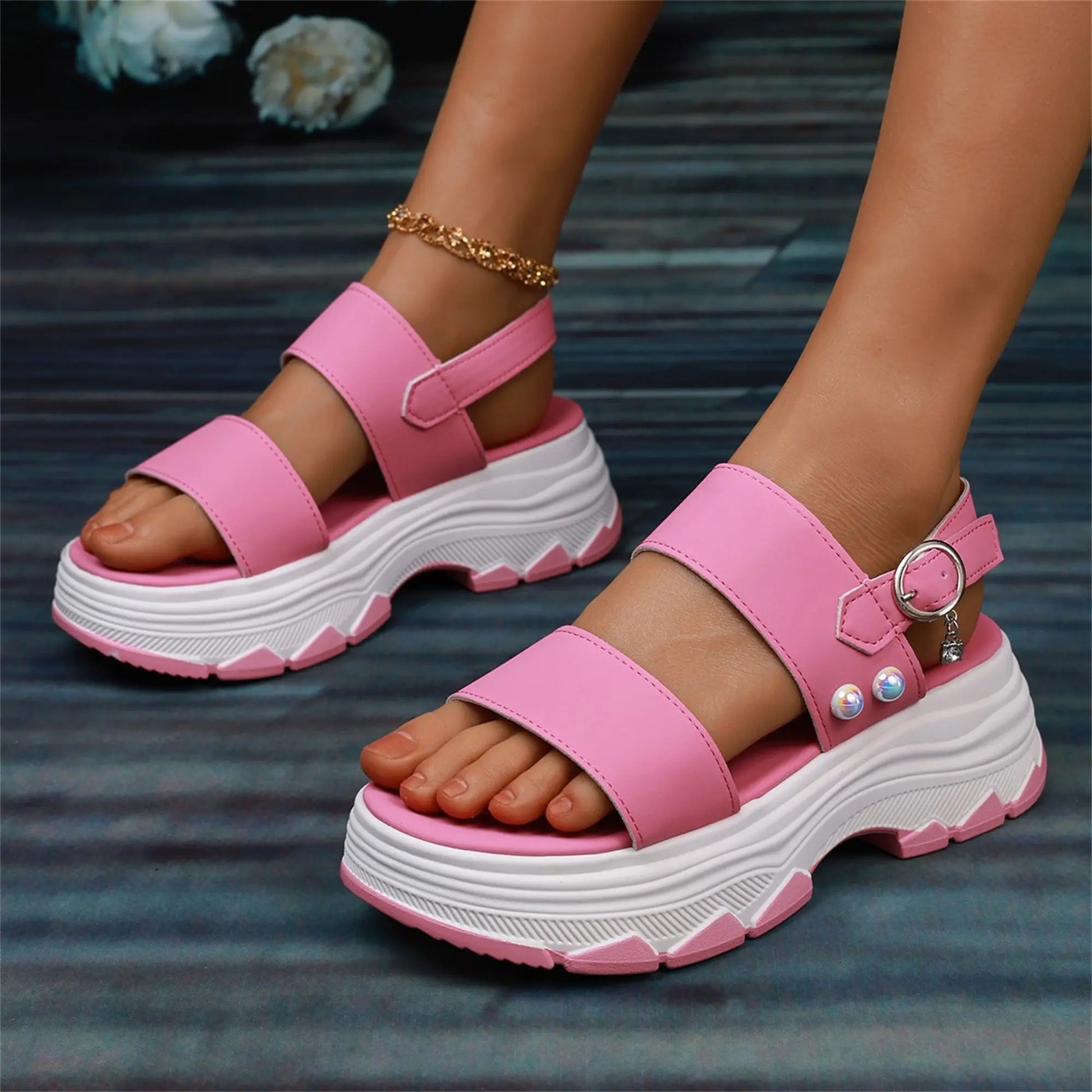 Casual Double-strap Sports Sandals Summer Fashion Solid Color Thick Bottom Buckle Fish Mouth Shoes Women DazzleTrove