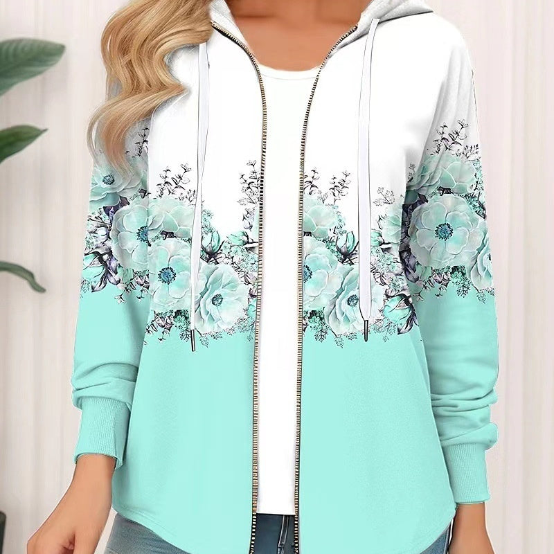 Casual Printed Full-zip Cardigan Coat