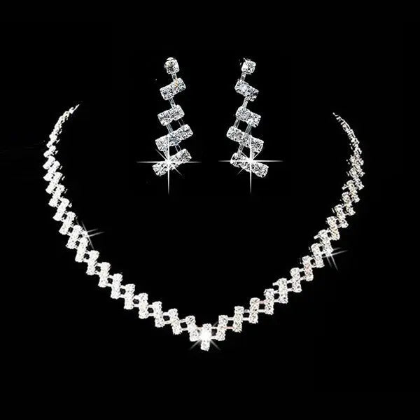 Bridal Jewelry two sets, bridal Rhinestone chain, Wedding Necklace, earring, Rhinestone Necklace, marriage two sets DazzleTrove