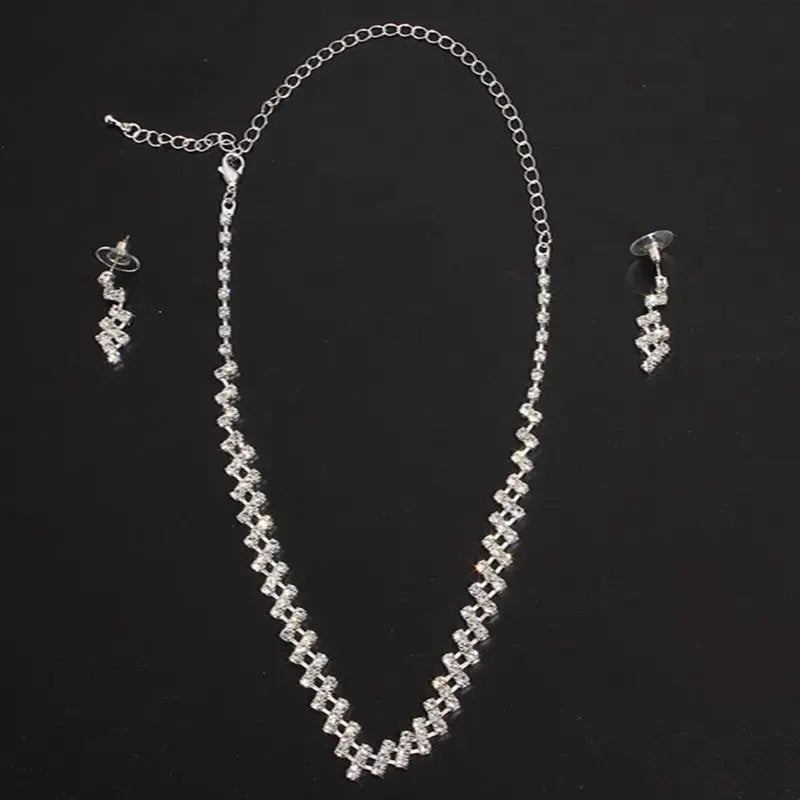 Bridal Jewelry two sets, bridal Rhinestone chain, Wedding Necklace, earring, Rhinestone Necklace, marriage two sets DazzleTrove