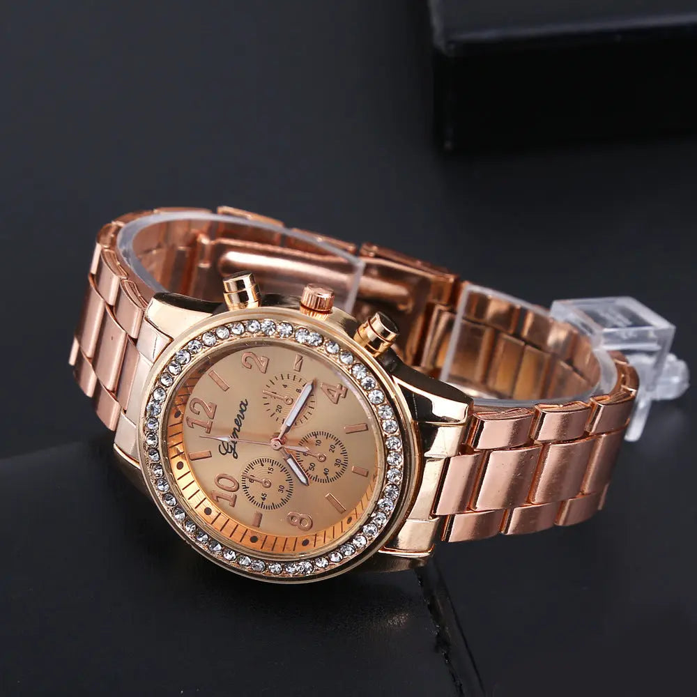 Geneva Watch Mens Diamond alloy three eye movement quartz Mens Watch Watch DazzleTrove
