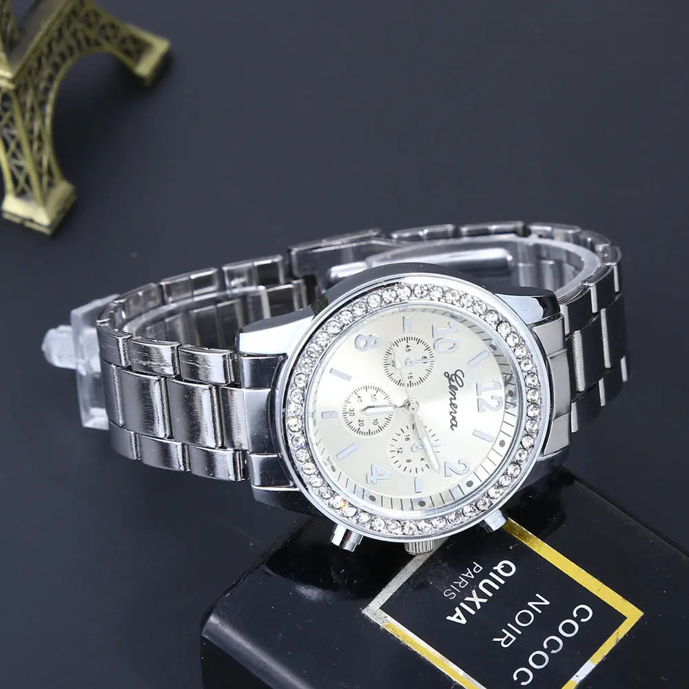 Geneva Watch Mens Diamond alloy three eye movement quartz Mens Watch Watch DazzleTrove
