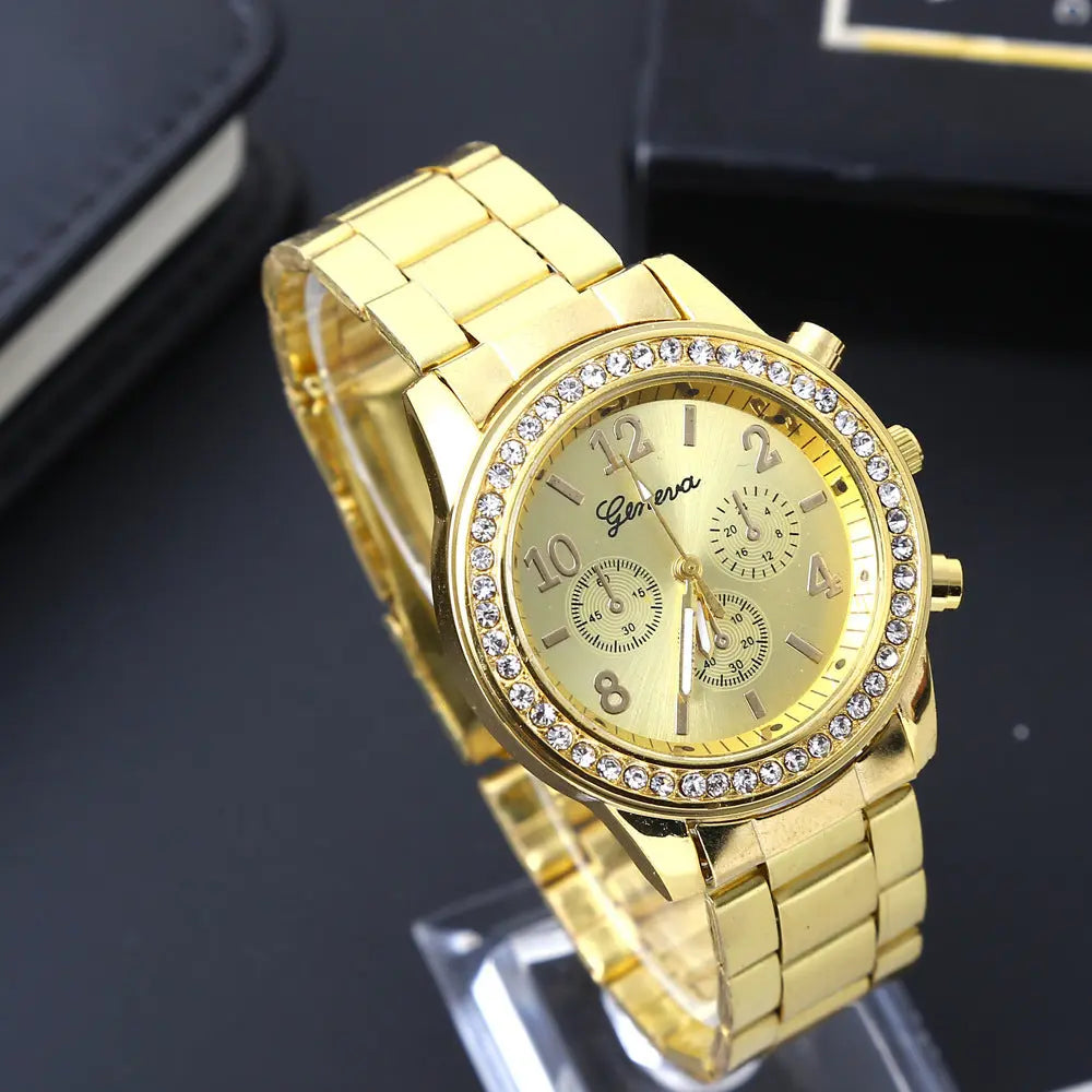 Geneva Watch Mens Diamond alloy three eye movement quartz Mens Watch Watch DazzleTrove
