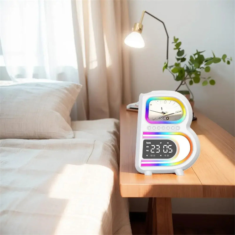 2024 New B-Shaped Blutooth Speaker Multifunctional Smart Music Rhythm Lighting Phone Wireless Charger TF Card AUX Input Standard Mode DazzleTrove