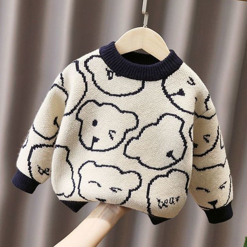 Children's Cartoon Extra Thick Round-neck With Fleece Lining Sweater