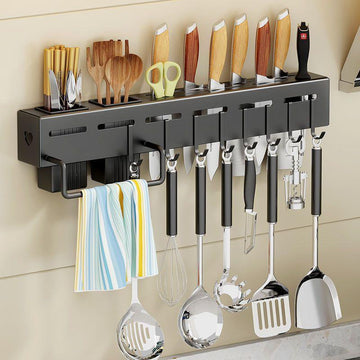 Kitchen Stainless Steel Knife Holder Punch-free Chopstick Canister Storage Hook Rack