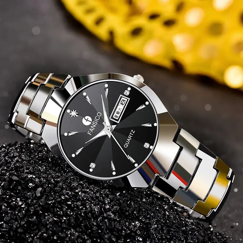 Fansico Fan Poem New Tungsten Mens Watch Dual Calendar Table 1192 Non Mechanical Watches DazzleTrove