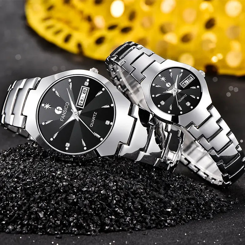 Fansico Fan Poem New Tungsten Mens Watch Dual Calendar Table 1192 Non Mechanical Watches DazzleTrove