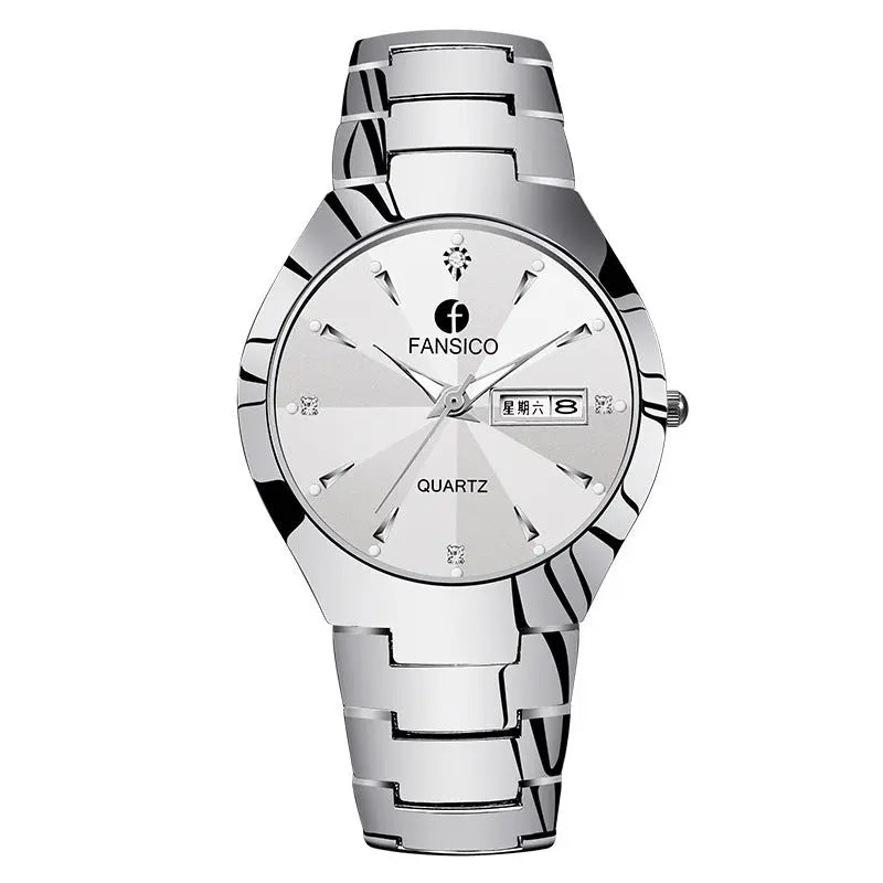 Fansico Fan Poem New Tungsten Mens Watch Dual Calendar Table 1192 Non Mechanical Watches DazzleTrove