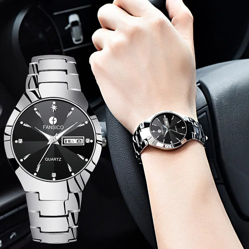 Fansico Fan Poem New Tungsten Mens Watch Dual Calendar Table 1192 Non Mechanical Watches DazzleTrove
