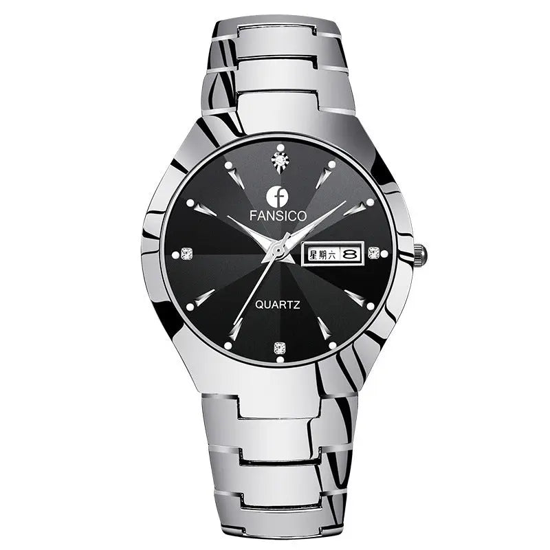 Fansico Fan Poem New Tungsten Mens Watch Dual Calendar Table 1192 Non Mechanical Watches DazzleTrove