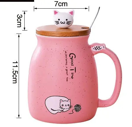 450ml Cartoon Ceramics Cat Mug With Lid and Spoon Coffee Milk Tea Mugs Breakfast Cup Drinkware Novelty Gifts DazzleTrove