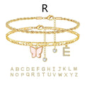 26 Letters Foot Ornaments Ladies Butterfly Double Layer Stack DazzleTrove