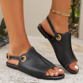 Fashion Solid Peep-toe Sandals With Back-srtap Summer Casual Outdoor Buckle Flats Beach Shoes For Women DazzleTrove