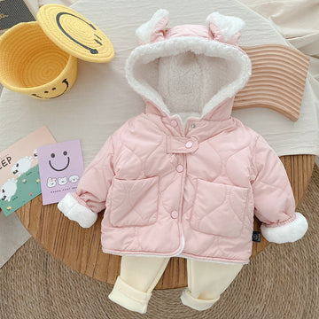 Girls Fleece Cotton Coat 0-6 Years Old Coat With Hood