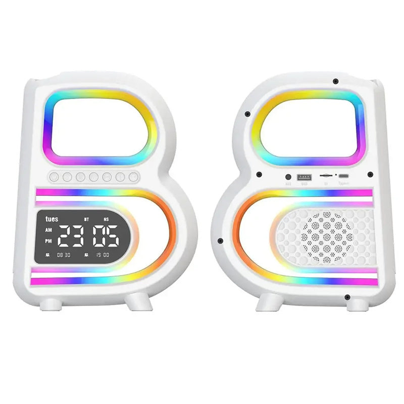 2024 New B-Shaped Blutooth Speaker Multifunctional Smart Music Rhythm Lighting Phone Wireless Charger TF Card AUX Input Standard Mode DazzleTrove