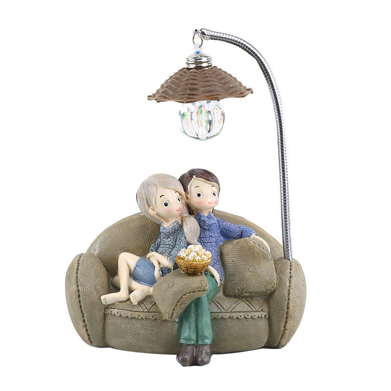 Boys and Girls Creative Couple Resin Craft Night Light Table Lamp
