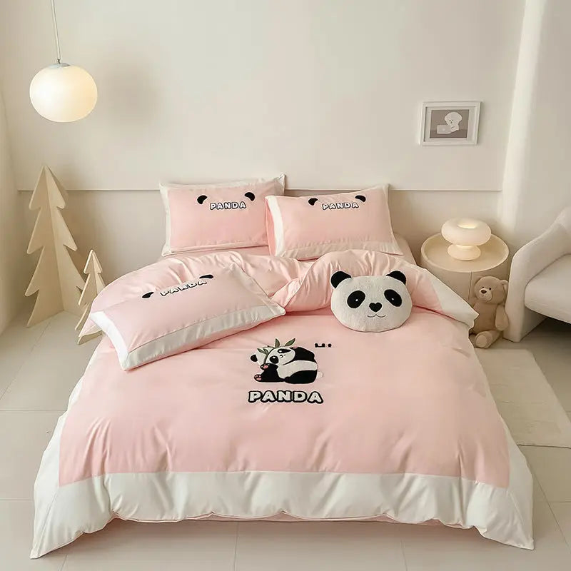 Cotton Four-piece Set Washed Fitted Sheet Duvet Cover Sheets Three-piece Bedding Set DazzleTrove