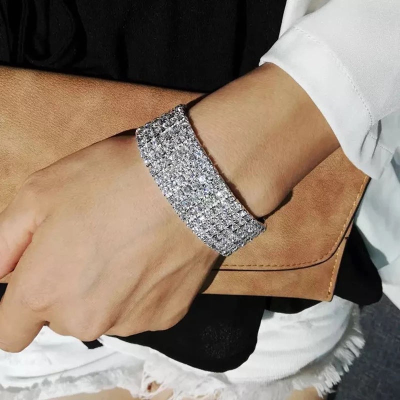 European And American Full Diamond Banquet Package Tassel Bracelet Earrings Necklace Set