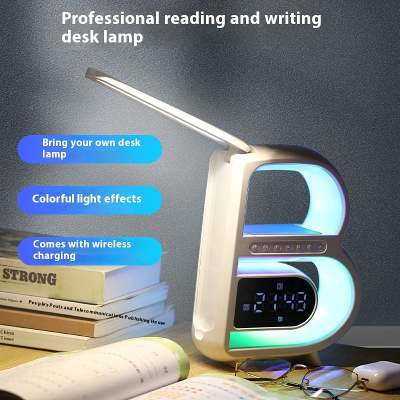 2024 New B-Shaped Blutooth Speaker Multifunctional Smart Music Rhythm Lighting Phone Wireless Charger TF Card AUX Input Standard Mode DazzleTrove
