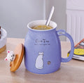 450ml Cartoon Ceramics Cat Mug With Lid and Spoon Coffee Milk Tea Mugs Breakfast Cup Drinkware Novelty Gifts DazzleTrove