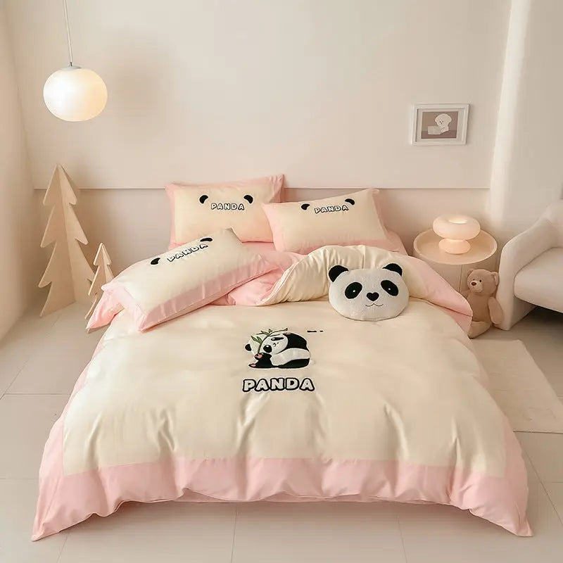 Cotton Four-piece Set Washed Fitted Sheet Duvet Cover Sheets Three-piece Bedding Set DazzleTrove