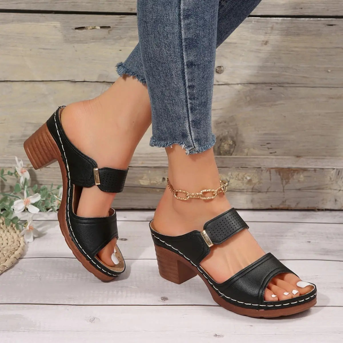 Women's Casual Anti Slip Thick Soled High Heel Sandals DazzleTrove