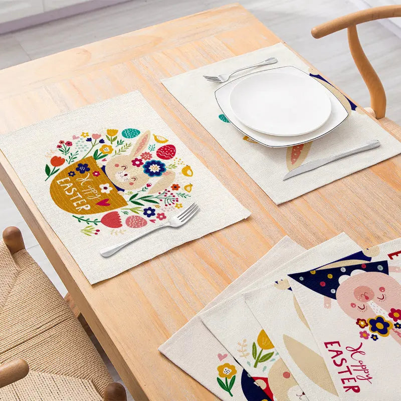 Home Cartoon Rabbit Kitchen Insulation Coaster Anti-scalding Cotton And Linen Western Placemat DazzleTrove