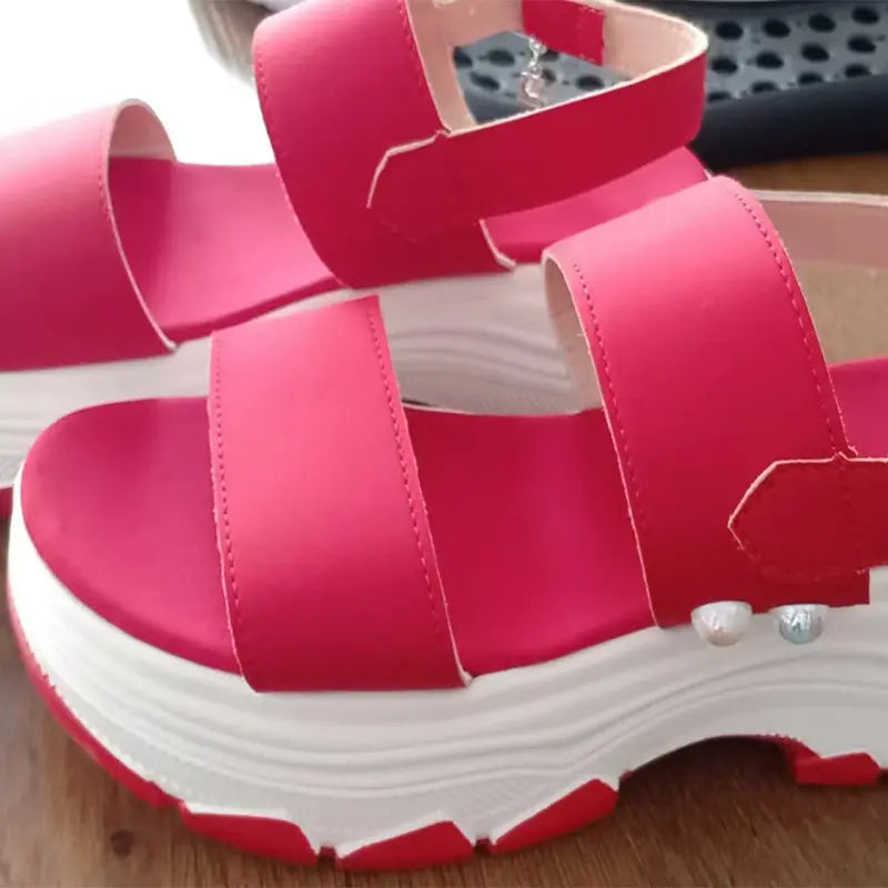 Casual Double-strap Sports Sandals Summer Fashion Solid Color Thick Bottom Buckle Fish Mouth Shoes Women DazzleTrove