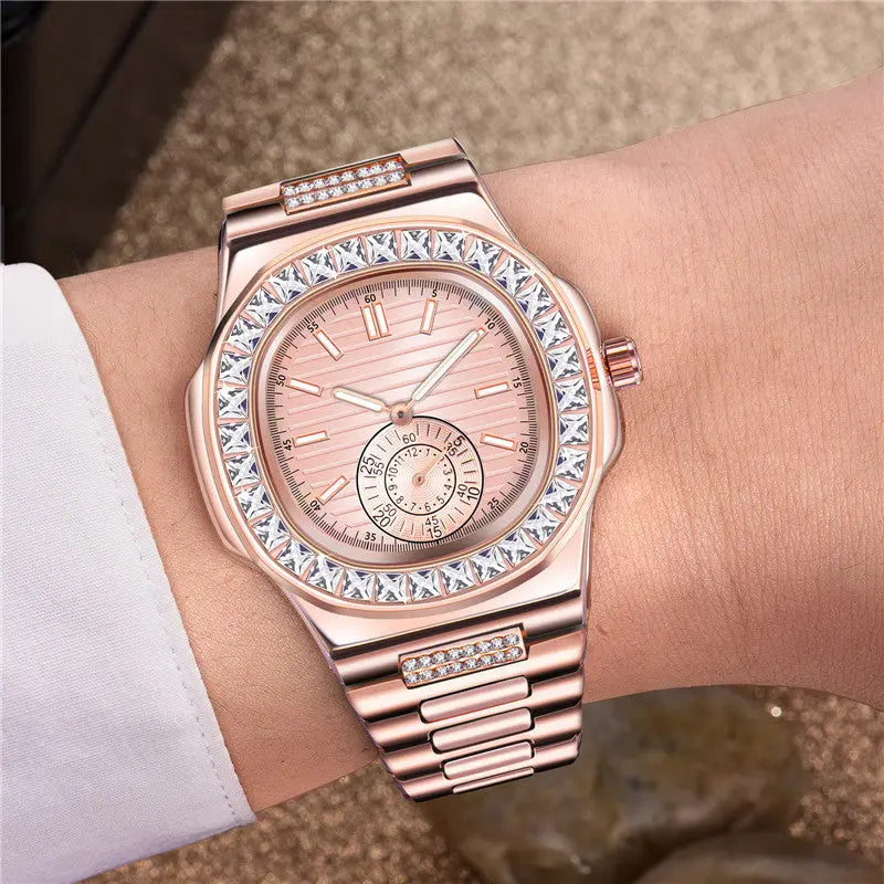 Mens Fashion Alloy Band Diamond Gifts Watches DazzleTrove