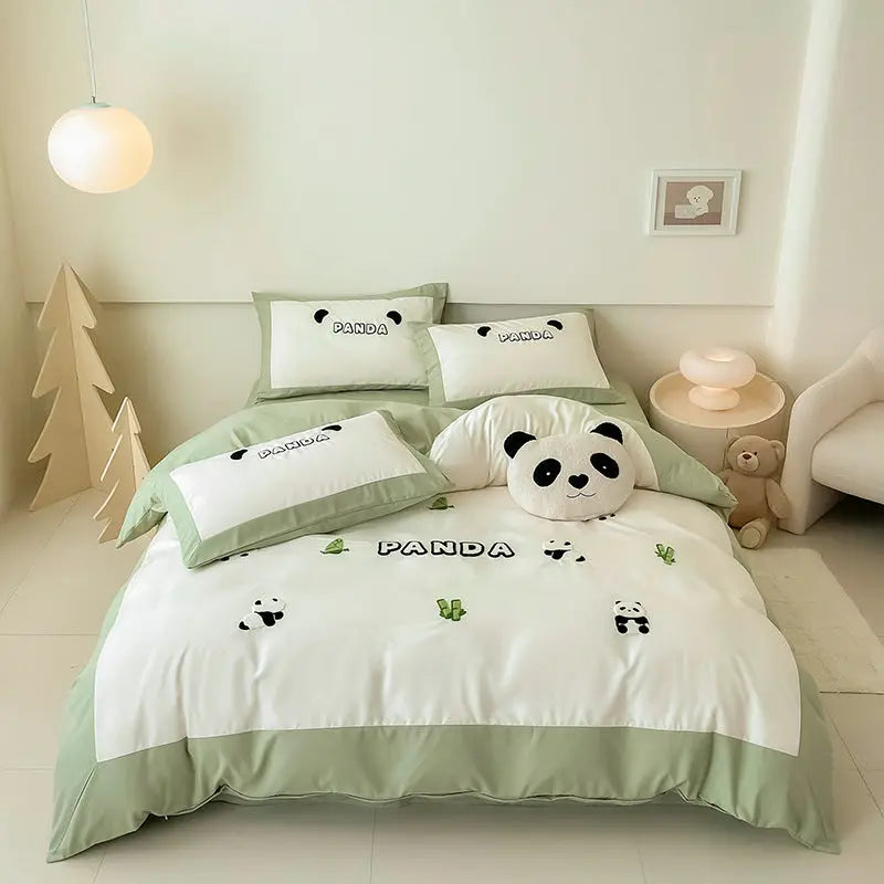 Cotton Four-piece Set Washed Fitted Sheet Duvet Cover Sheets Three-piece Bedding Set DazzleTrove
