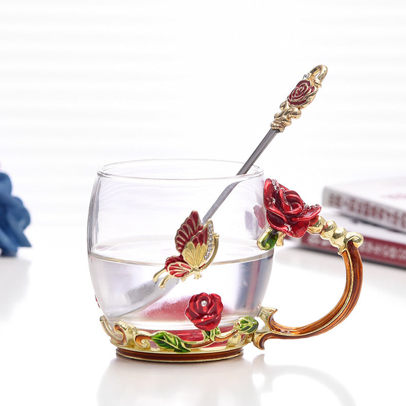 Enamel Water  Flower Teacup Tea Set