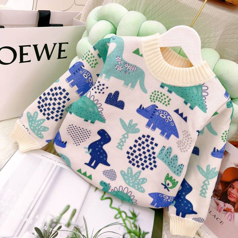 Children's Cartoon Extra Thick Round-neck With Fleece Lining Sweater