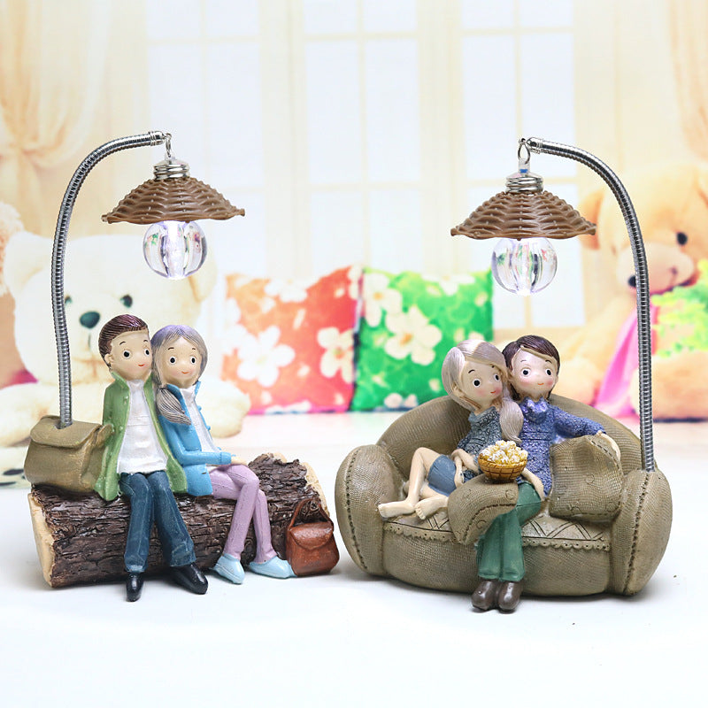 Boys and Girls Creative Couple Resin Craft Night Light Table Lamp