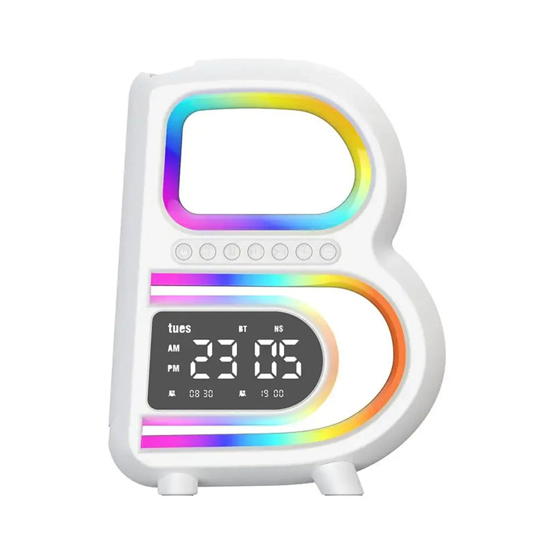 2024 New B-Shaped Blutooth Speaker Multifunctional Smart Music Rhythm Lighting Phone Wireless Charger TF Card AUX Input Standard Mode DazzleTrove